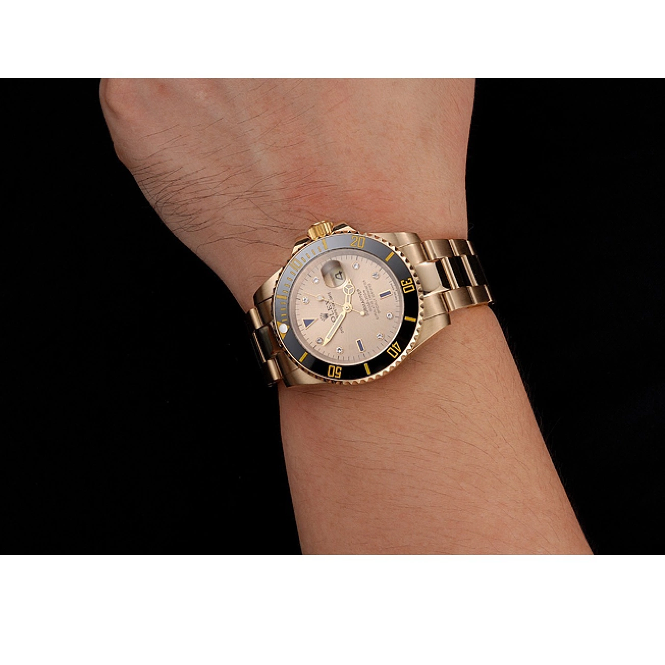 Good Copy Rolex Watches Gold Dial Submariner Markings Rolex Black Bezel Gold Yellow Swiss Bracelet And Case Diamond With 0821